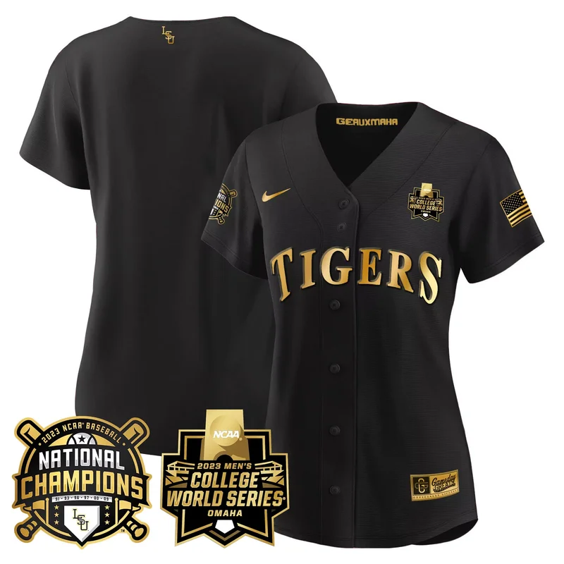 Black Team lsu tigers 2023 national champions Gold jersey v3 all stitched