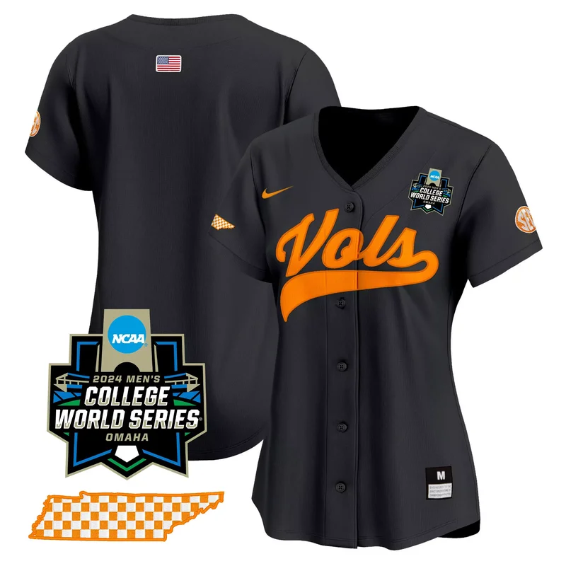 Black Team tennessee volunteers 2024 college world series jersey v2 all stitched