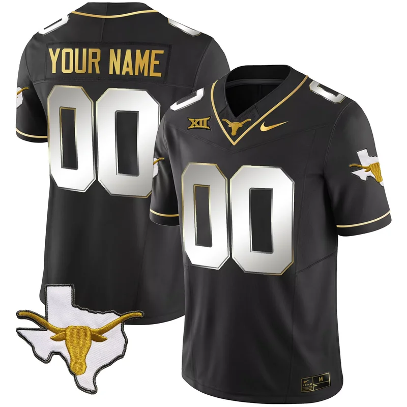 Black texas longhorns Gold vapor custom jersey all stitched