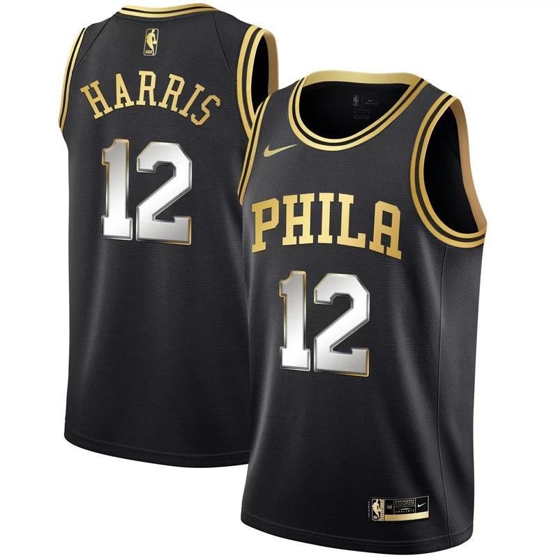 Black Tyrese Maxey philadelphia 76ers Black Black Gold jersey all stitched - Image 4