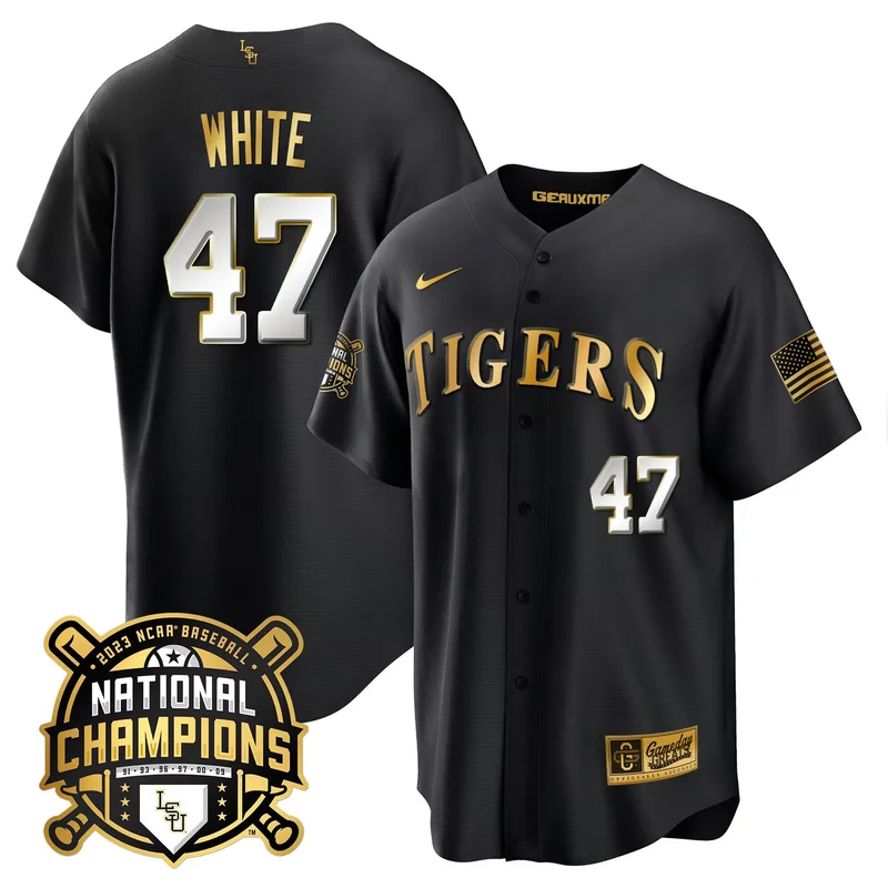 Black Paul Skenes lsu tigers 2023 national champions Gold cool jersey all stitched - Image 4