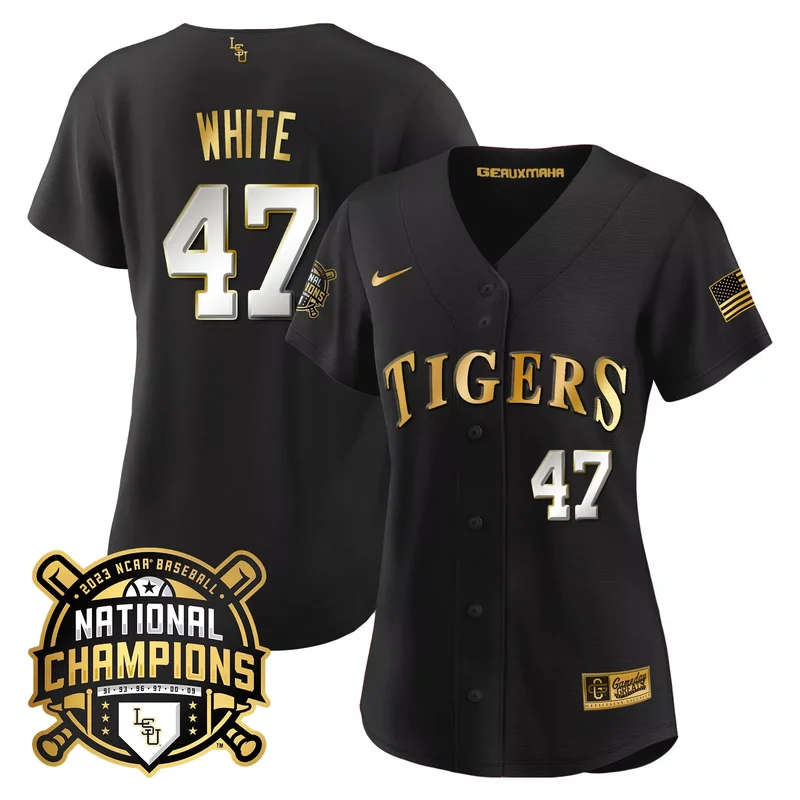 Black Tommy White lsu tigers 2023 national champions Gold cool jersey all stitched