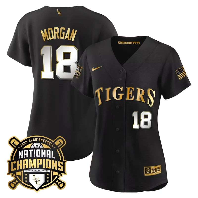 Black Tre Morgan lsu tigers 2023 national champions Gold cool jersey all stitched