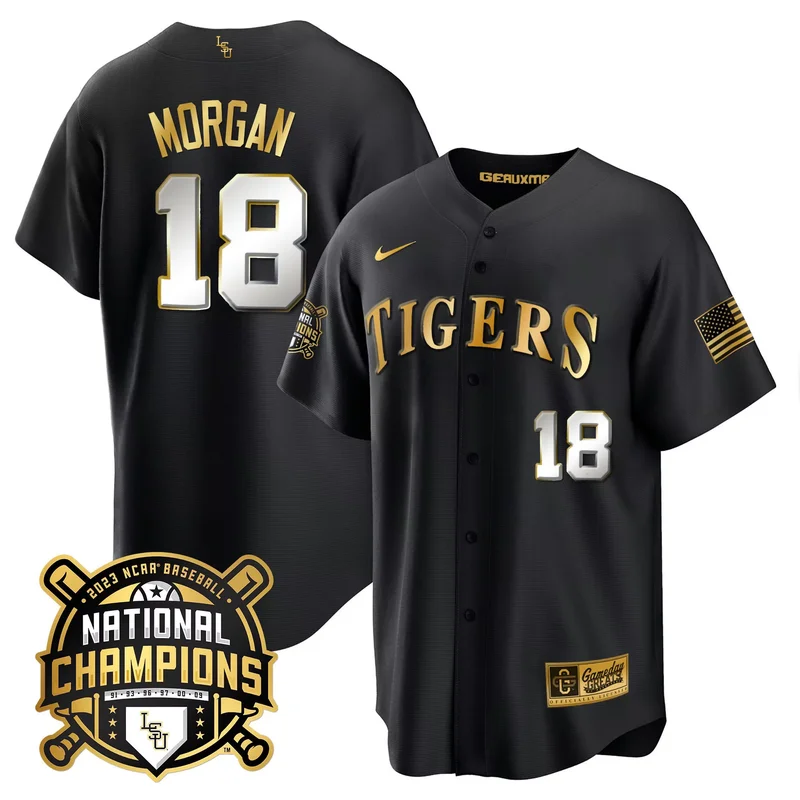 Black Tre Morgan lsu tigers 2023 national champions Gold cool jersey all stitched