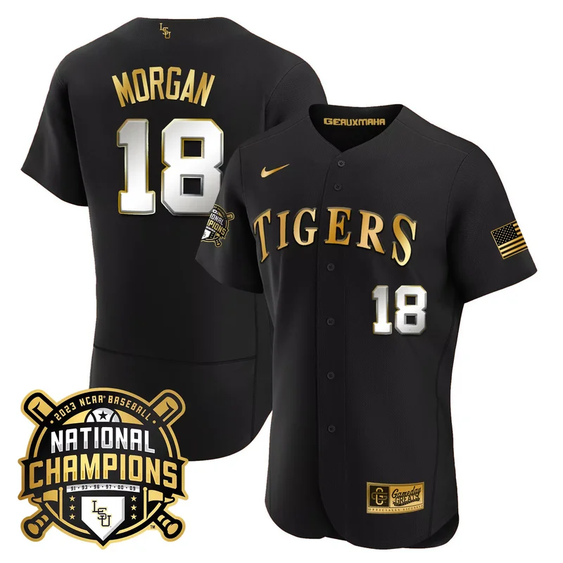 Black Tre Morgan lsu tigers 2023 national champions Gold flex jersey all stitched