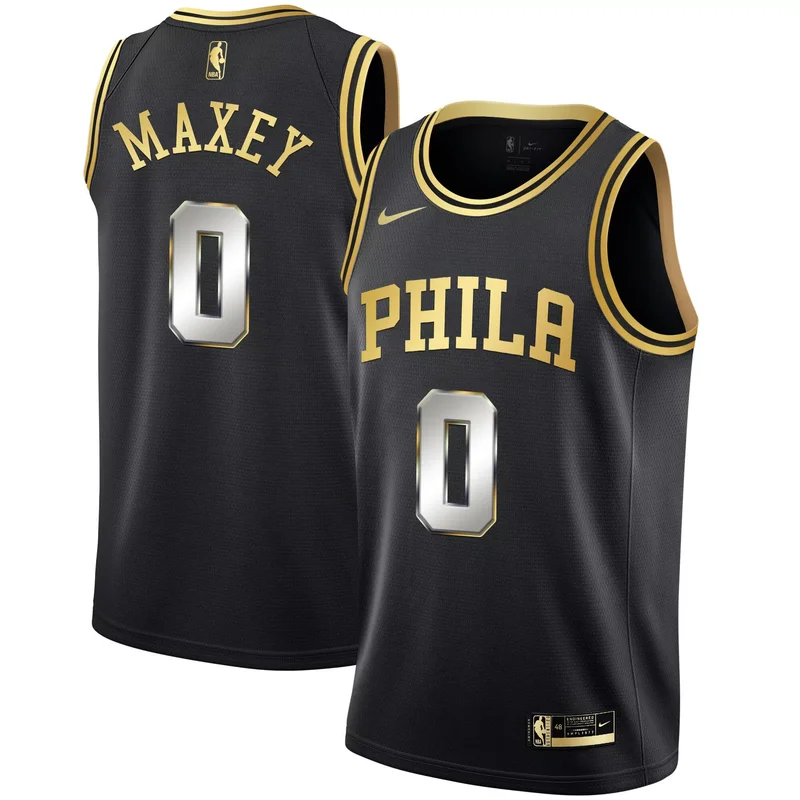 Black Tyrese Maxey philadelphia 76ers Black Black Gold jersey all stitched