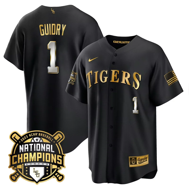 Black Weylin Guidry lsu tigers 2023 national champions Gold cool jersey all stitched