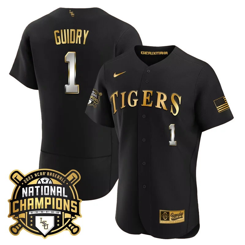 Black Weylin Guidry lsu tigers 2023 national champions Gold flex jersey all stitched