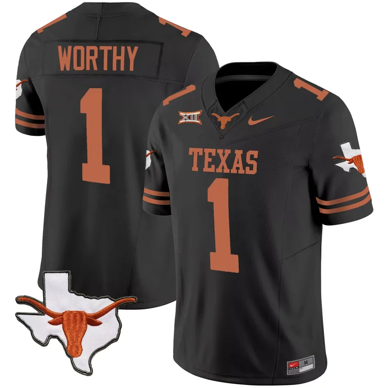 Black Xavier Worthy texas longhorns jersey v3 all stitched