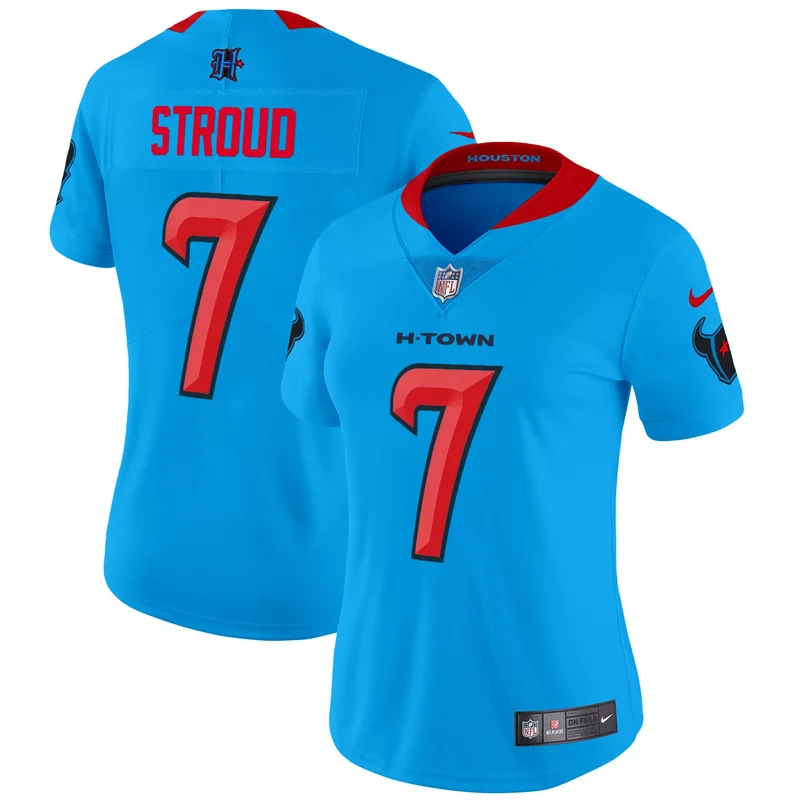 Blue C.J. Stroud houston texans 2024 jersey v2 all stitched