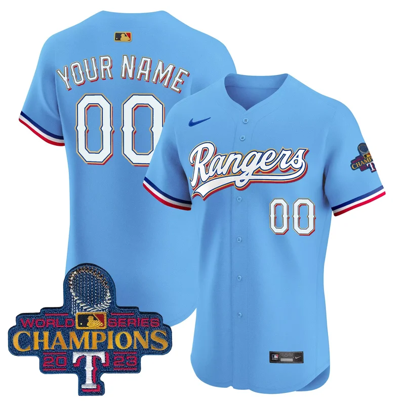 Blue texas rangers 2023 world series champions Gold trim vapor elite custom jersey all stitched