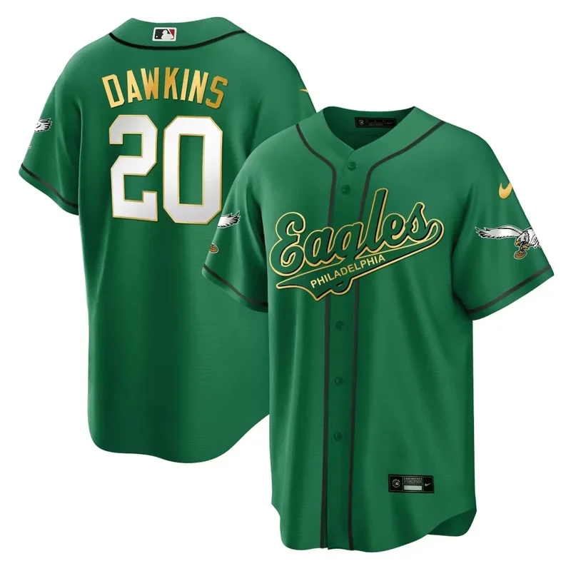 Brian Dawkins Kelly Green EAGLES KELLY GREEN BASEBALL JERSEY ALL STITCHED - Image 5