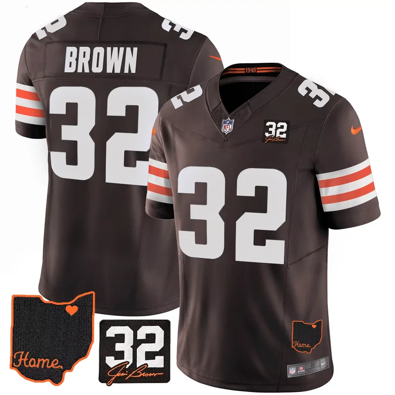 Brown Jim Brown cleveland browns #32 jim brown memorial home patch jersey v3 all stitched - Image 5