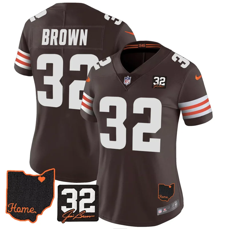 Brown Jim Brown cleveland browns #32 jim brown memorial home patch jersey v3 all stitched