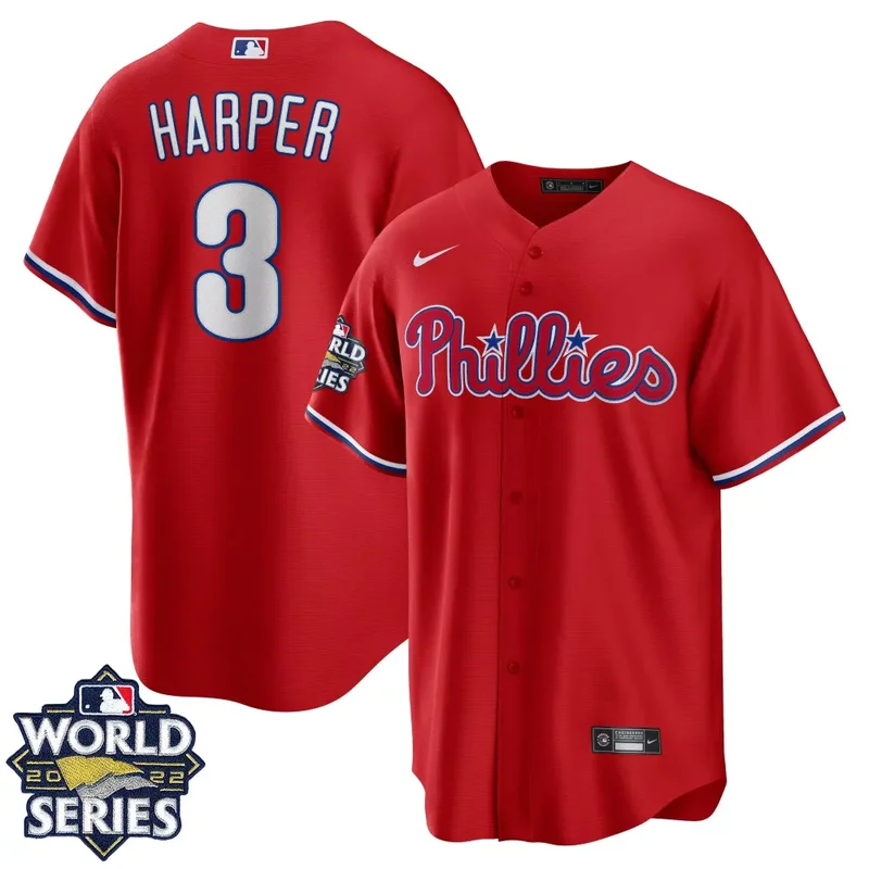 Bryce Harper Philadelphia Phillies 2022 World Series Red Alternate Player Jersey All Stitched