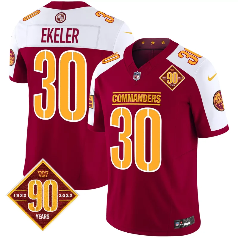 Burgundy Alternate Austin Ekeler washington commanders 90th anniversary patch jersey all stitched