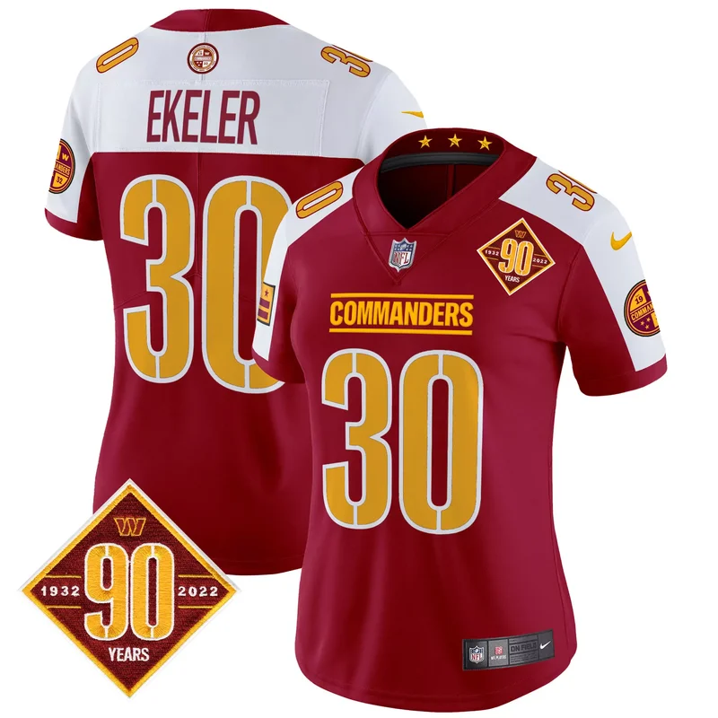 Burgundy Alternate Austin Ekeler washington commanders 90th anniversary patch jersey all stitched - Image 3