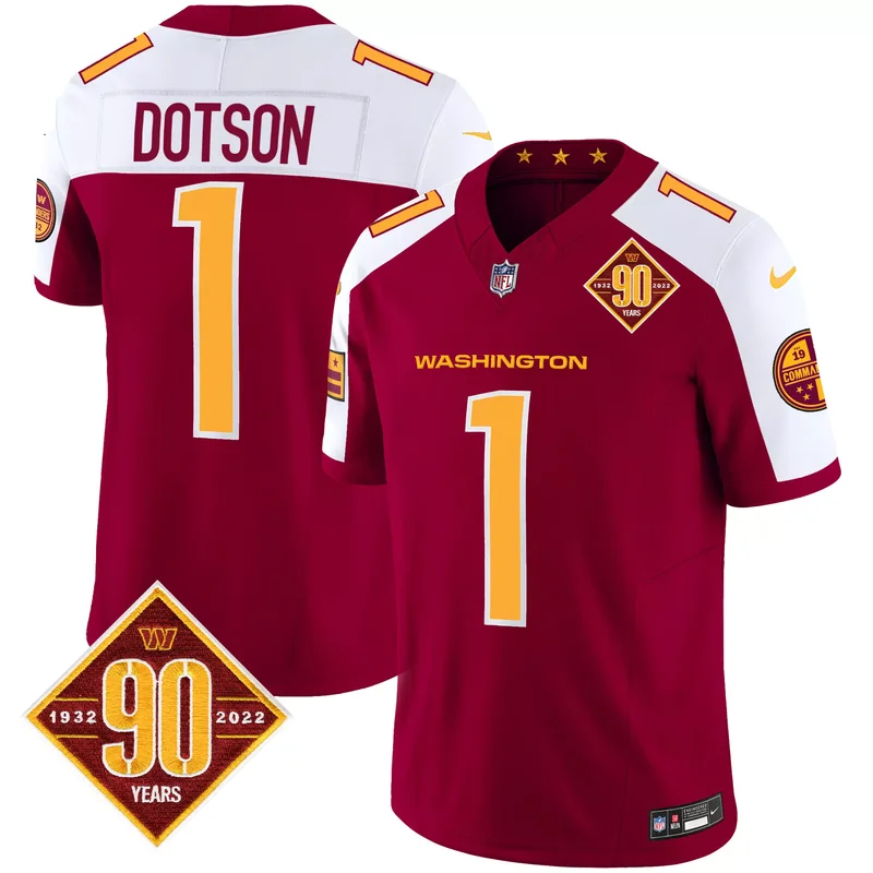 Burgundy Alternate Robinson Jr. washington commanders 90th anniversary patch jersey v3 all stitched - Image 2