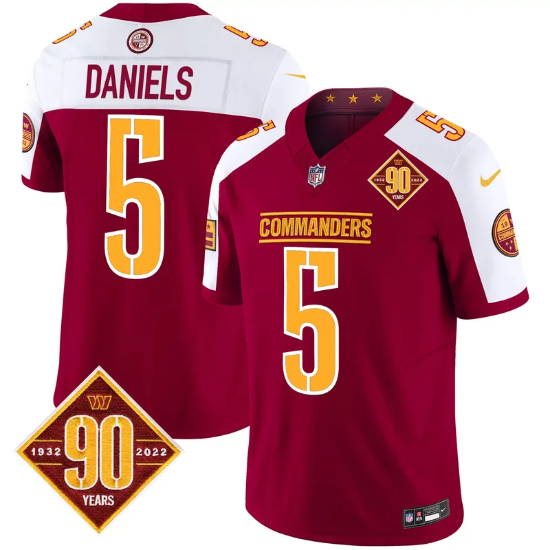 Burgundy Alternate Jayden Daniels washington commanders 90th anniversary patch jersey all stitched