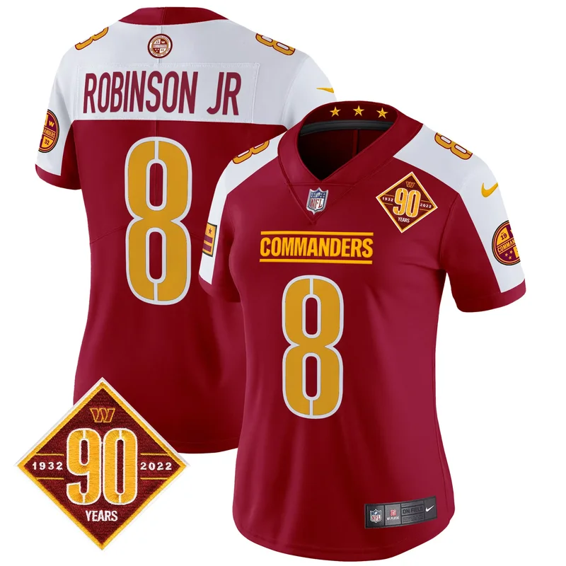 Burgundy Alternate Robinson Jr. washington commanders 90th anniversary patch jersey all stitched - Image 3