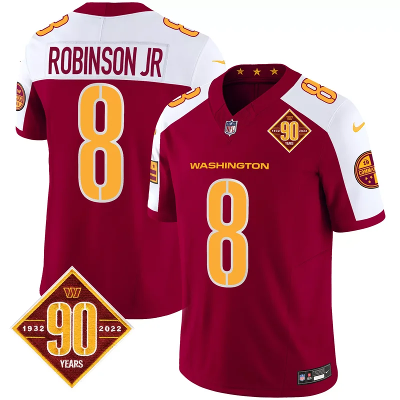 Burgundy Alternate Robinson Jr. washington commanders 90th anniversary patch jersey v3 all stitched