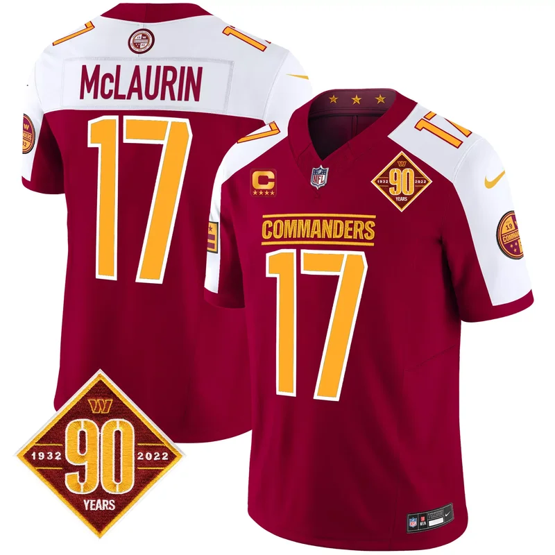 Burgundy Alternate Jayden Daniels washington commanders 90th anniversary patch jersey all stitched - Image 2
