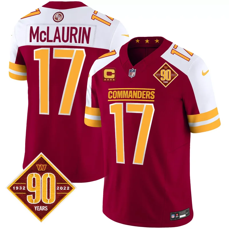 Burgundy Alternate washington commanders 90th anniversary patch vapor custom jersey v3 all stitched - Image 3