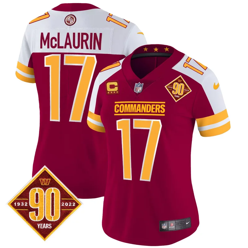Burgundy Alternate washington commanders 90th anniversary patch vapor custom jersey v3 all stitched - Image 2