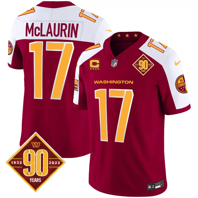Burgundy Alternate washington commanders 90th anniversary patch vapor custom jersey v3 all stitched - Image 4