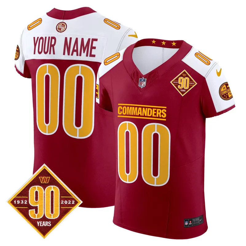 Burgundy Alternate washington commanders 90th anniversary patch vapor custom jersey v3 all stitched - Image 5