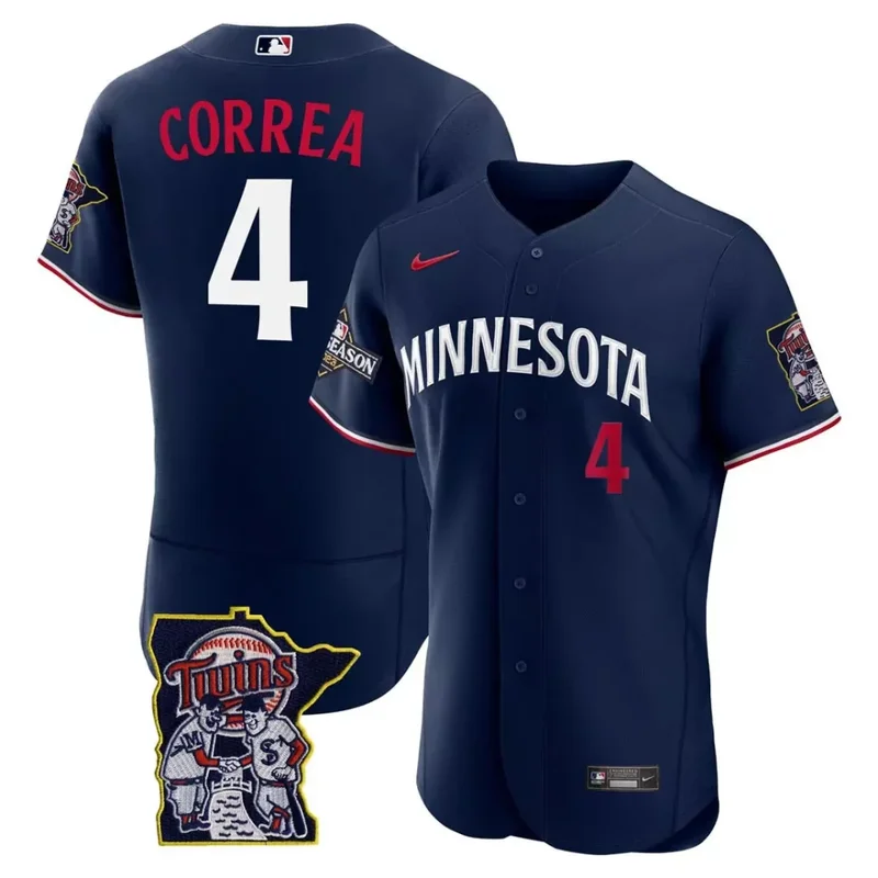 Carlos Correa Navy Minnesota Twins Flex Base Postseason Patch Jersey All Stitched