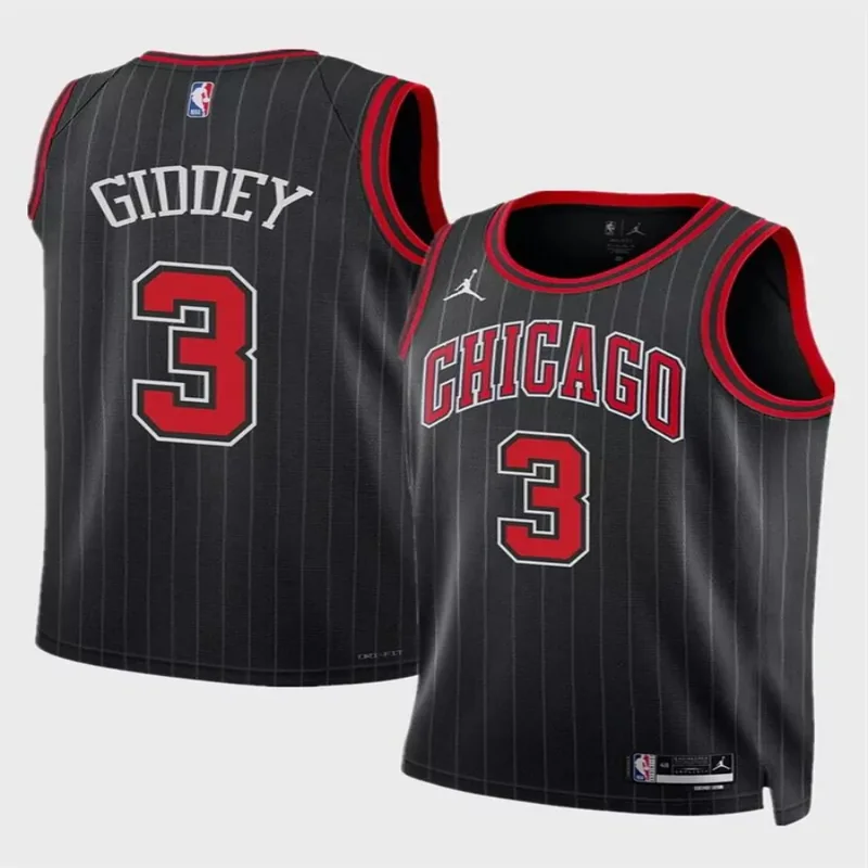 chicago bulls #3 josh giddey black statement edition stitched basketball Basketball jersey - Image 3