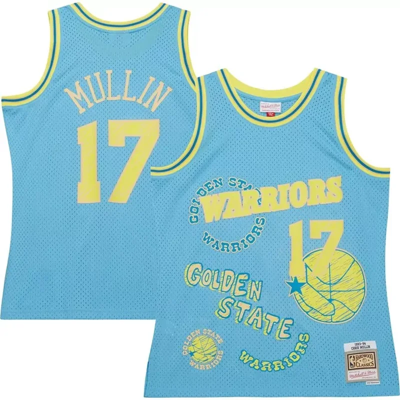 Chris Mullin Golden State Warriors 1993/94 Sidewalk Sketch Jersey Light Blue