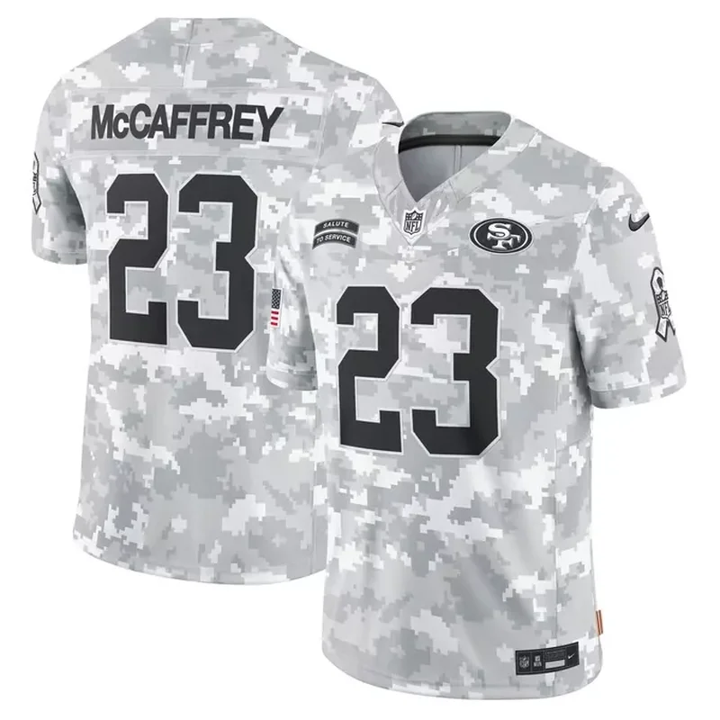 Christian McCaffrey San Francisco 49ers 2024 Salute to Service Jersey Arctic Camo