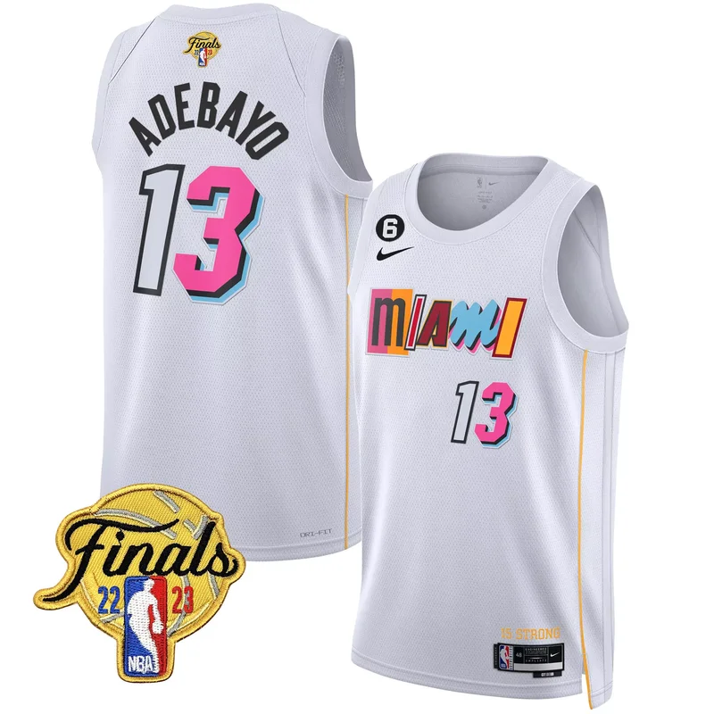 City White Bam Adebayo miami heat 2023 finals patch collection jersey v2 all stitched
