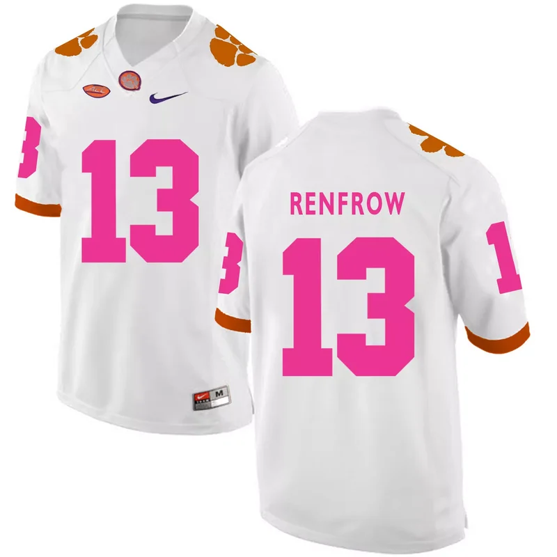 Clemson Tigers 13 Hunter Renfrow Orange With Diamond Logo College Jersey - Image 2