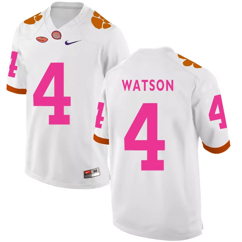 Clemson Tigers 4 Deshaun Watson White 2018 Breast Cancer Awareness College Jersey