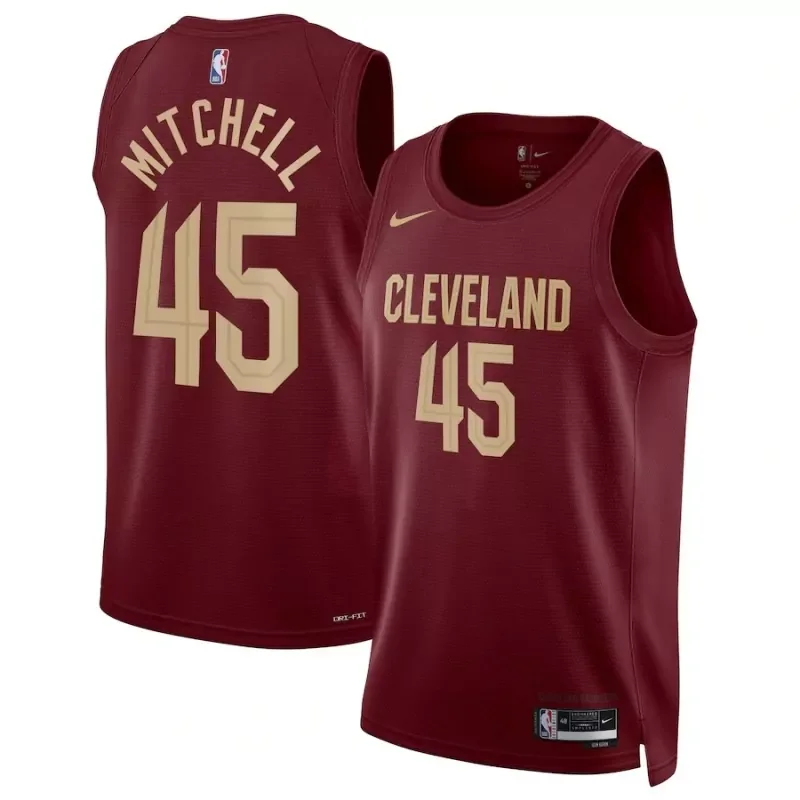 cleveland cavaliers #45 donovan mitchell unisex 202223 Icon edition burgundy Basketball jersey