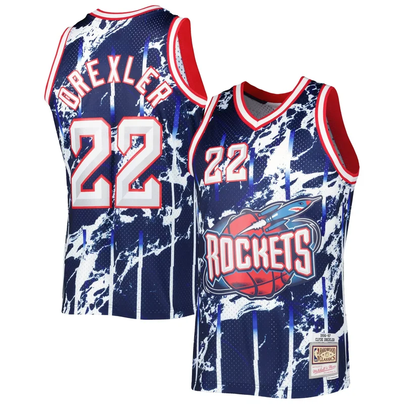 Clyde Drexler Houston Rockets 1996-97 Hardwood Classics Marble Jersey - Navy NBA