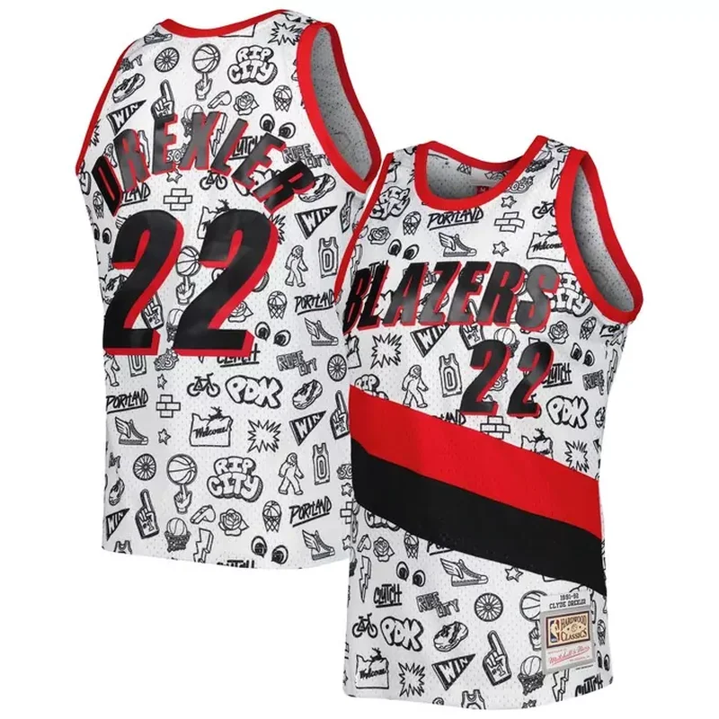 Clyde Drexler Portland Trail Blazers Classics 1991/92 Tie-Dye Jersey Black - Image 4