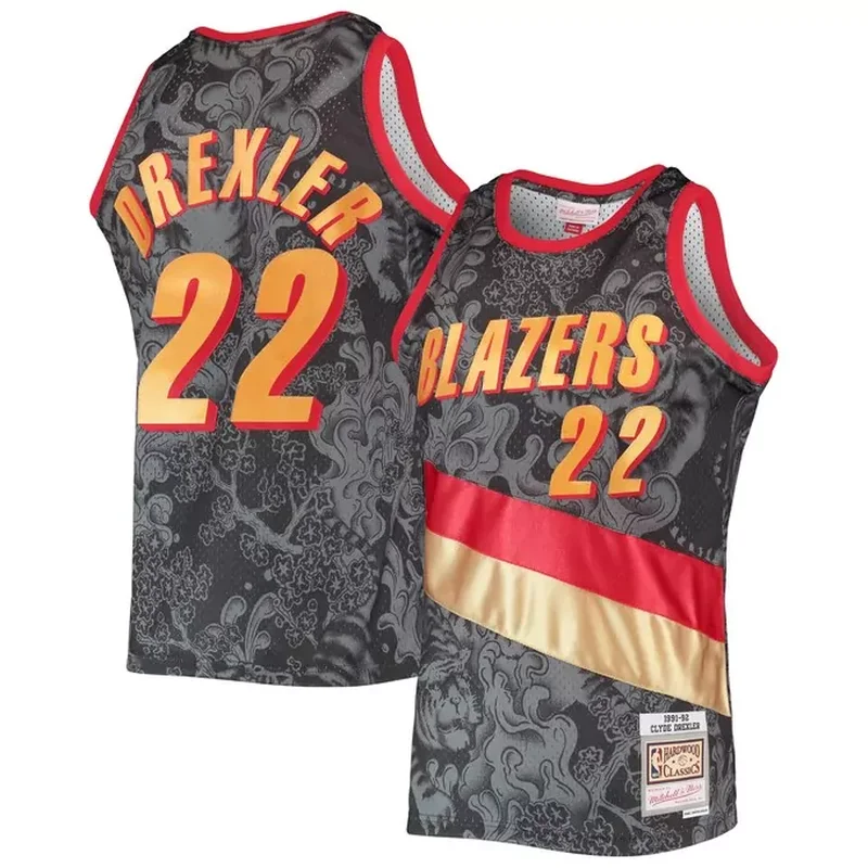 Clyde Drexler Portland Trail Blazers Classics 1991/92 Lunar New Year Jersey Black