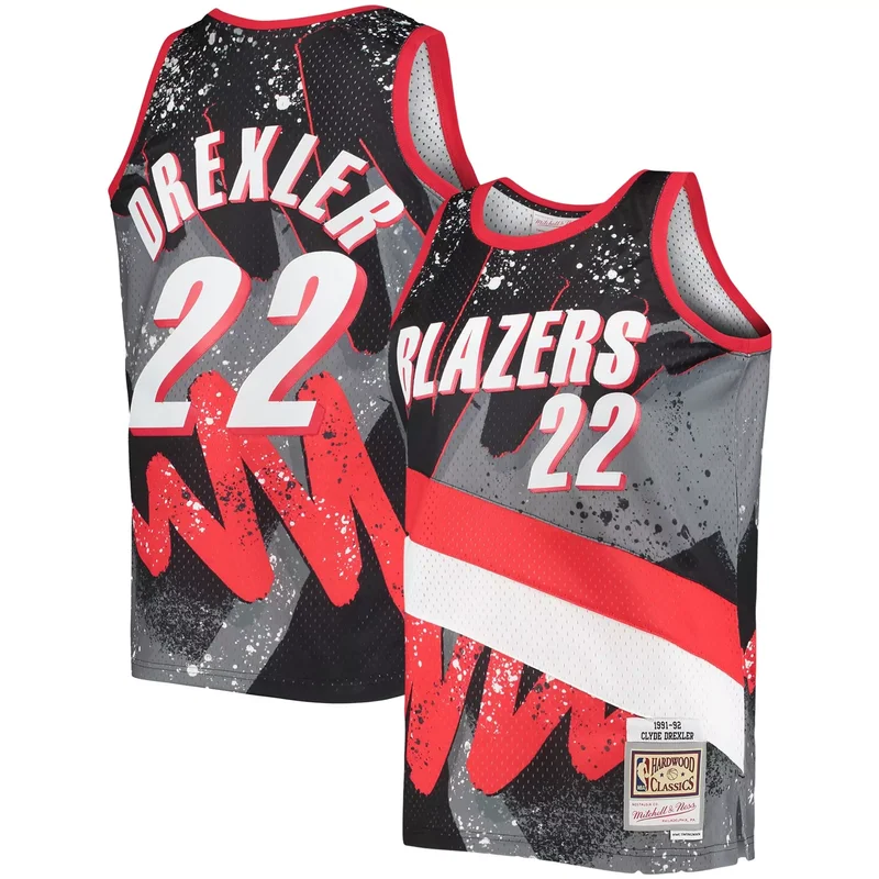 Clyde Drexler Portland Trail Blazers Hardwood Classics 1991-92 Hyper Hoops Jersey - Black NBA
