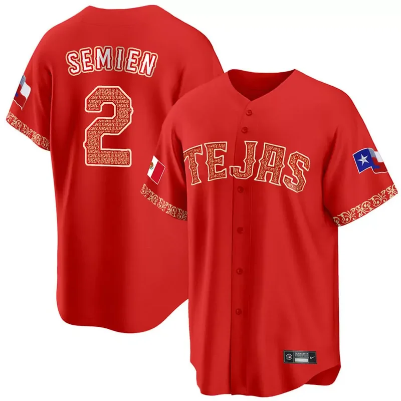 Cool Base Marcus Semien Texas Rangers Mexican Red Collection Jersey All Stitched