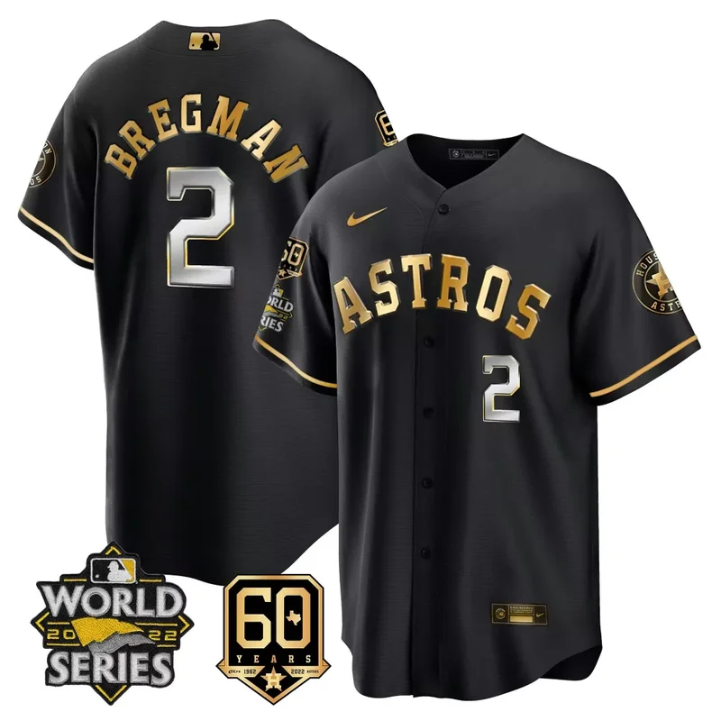 Cool Black Alex Bregman Astros 2022 World Series 60th Patch Jersey All Stitched