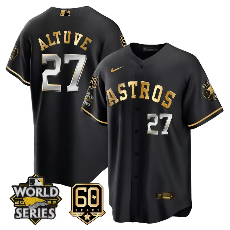 Cool Black Alex Bregman Astros 2022 World Series 60th Patch Jersey All Stitched - Image 2
