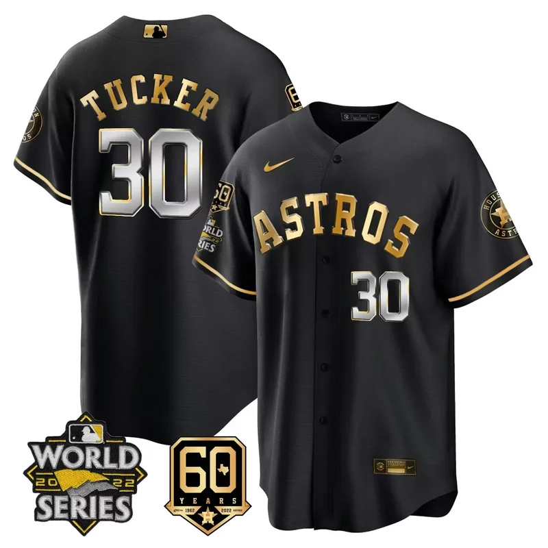 Cool Black Alex Bregman Astros 2022 World Series 60th Patch Jersey All Stitched - Image 5
