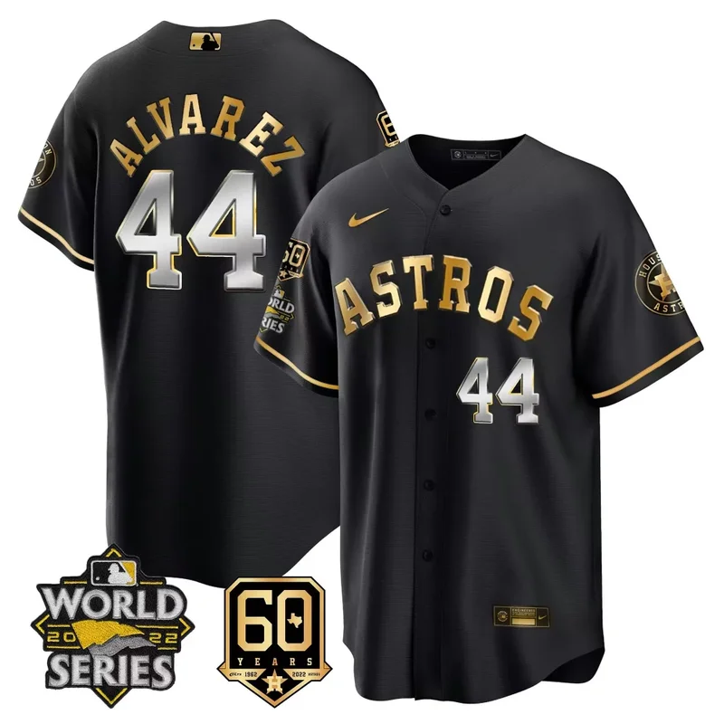 Cool Black Alex Bregman Astros 2022 World Series 60th Patch Jersey All Stitched - Image 3