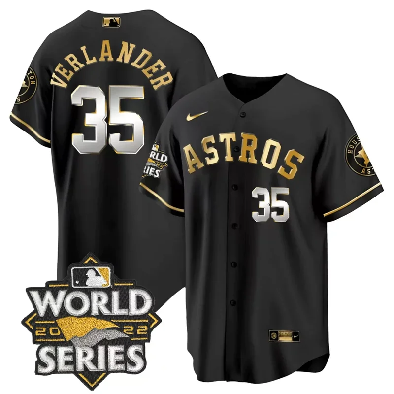 Cool Black Limited Justin Verlander Astros 2022 World Series Gold Trim Jersey All Stitched