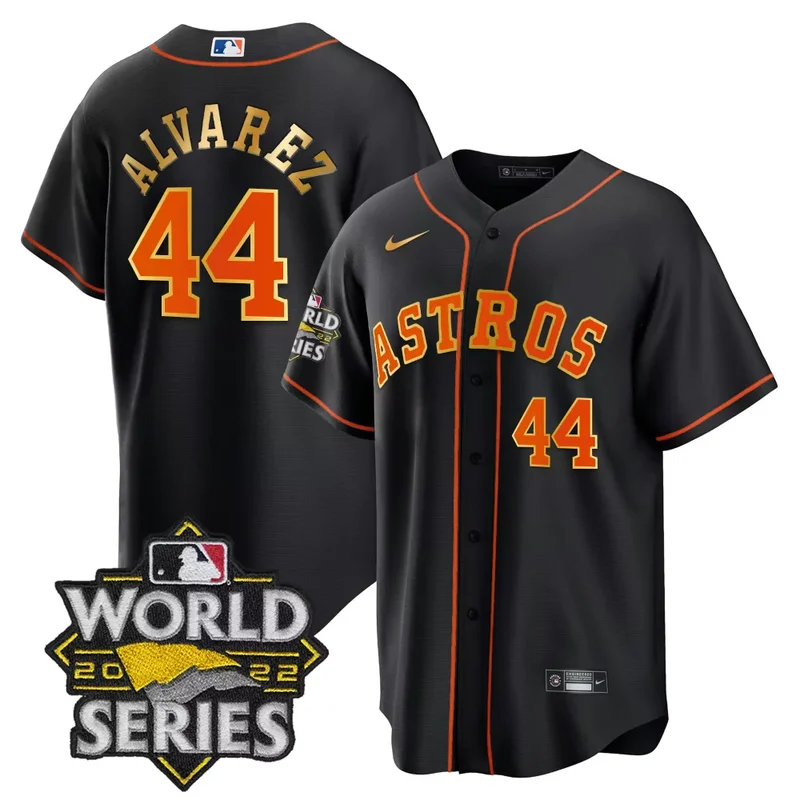 Cool Black Yordan lvarez Astros 2022 World Series Gold Trim Jersey All Stitched