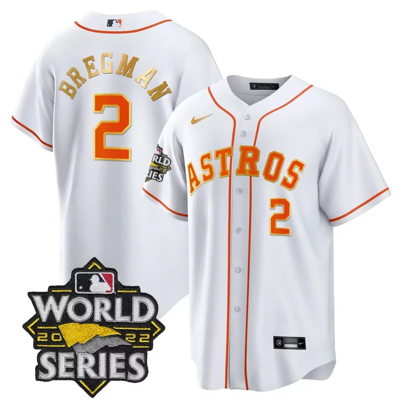 Cool White Alex Bregman Astros 2022 World Series Gold Trim Jersey All Stitched